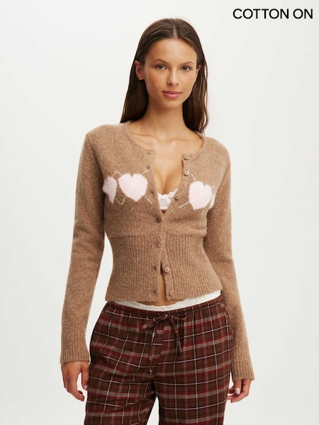 Brown - Cotton On Fluffy Fitted Knit Cardigan