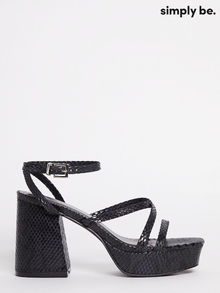 Simply Be Extra Wide Vicky Strappy Platform Heeled Black Sandals (258545) | €17.50