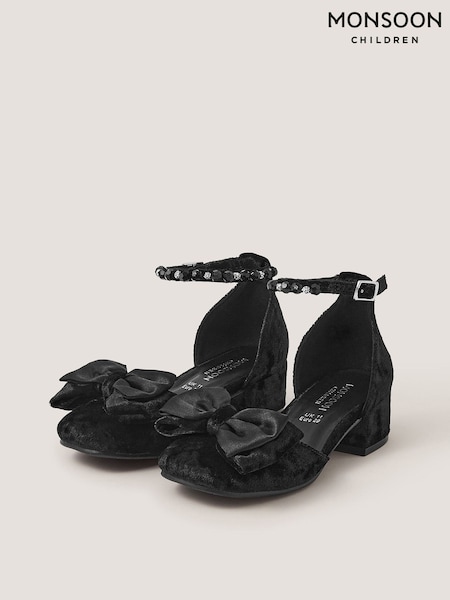 Black - Monsoon Embellished Bow Velvet Two Part Heels