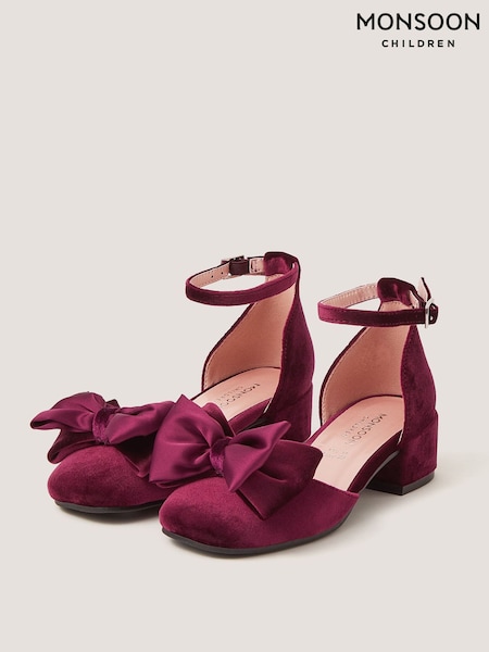 Red - Monsoon Bow Velvet Two Part Heels