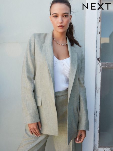 Khakigrün - Regulär - Textured Linen Blazer (259183) | 18 €