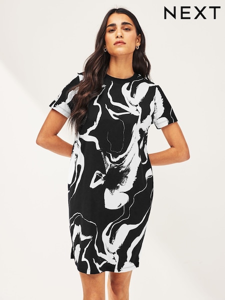 Komplet 2 črno-belih/črnih - Crew Neck Short Sleeve T-Shirt Dress (259665) | € 14