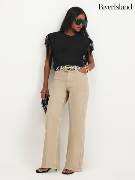 Brown - River Island Petite High Rise Straight Leg Jeans