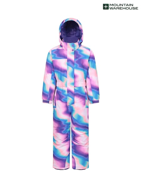 Purple - Mountain Warehouse Cloud Printed Kids All In One Waterproof Snowsuit