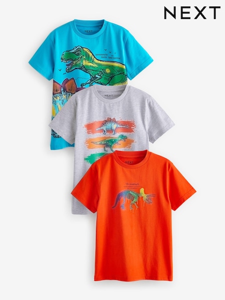 Pisano z dinozavrom - Regular Fit Graphic Short Sleeve 100% Cotton T-Shirts 3 Pack (3-14yrs) (260242) | € 15 - € 21