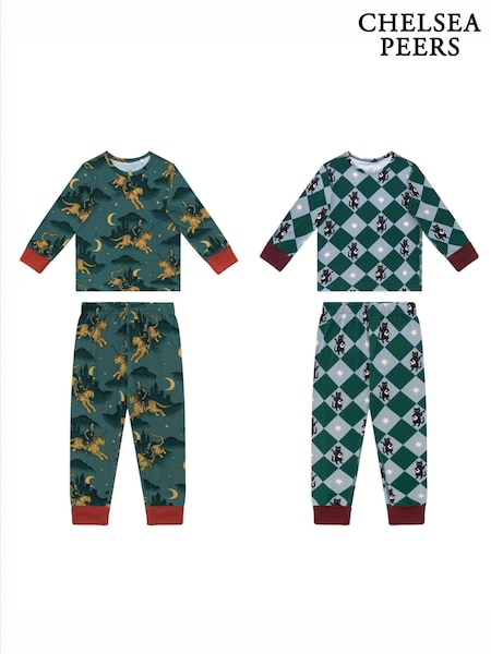Blå - Chelsea Peers Kids Midnight Serenade/moonlit Knight Print Long Pyjamas Set 2pk