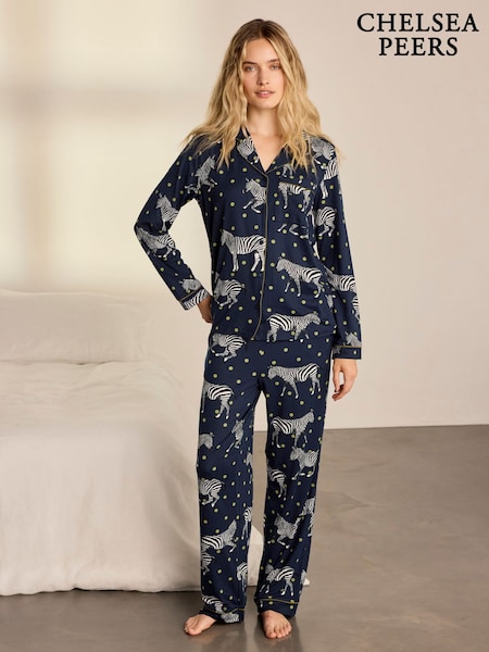 Blue - Chelsea Peers Polka Dot Zebra Print Long Pyjamas Set
