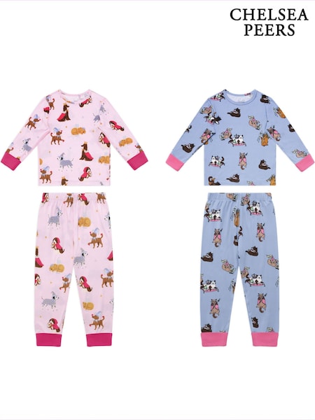 Rosa - Chelsea Peers Kids Fairytale Dogs & Princess Cats Print Long Pyjamas Set 2pk