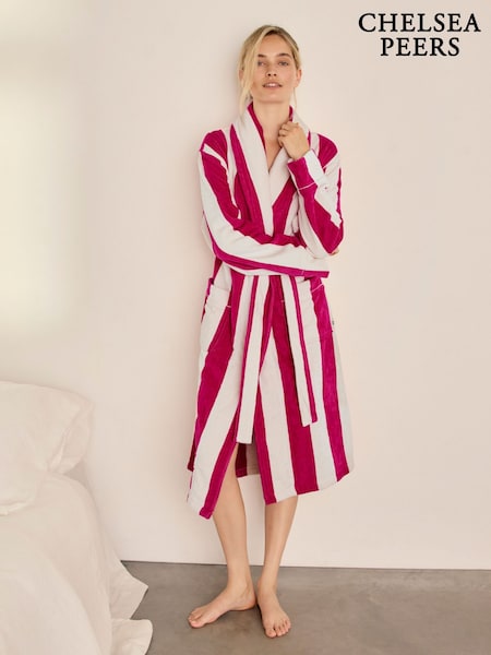 Rozā - Chelsea Peers Cotton Towelling Stripe Long Dressing Gown