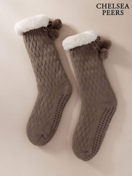 Brown - Chelsea Peers Chunky Knit Slipper Socks Taupe