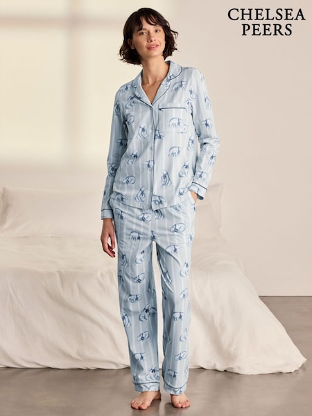 White - Chelsea Peers Cotton Polar Bear Stripe Print Long Pyjamas Set