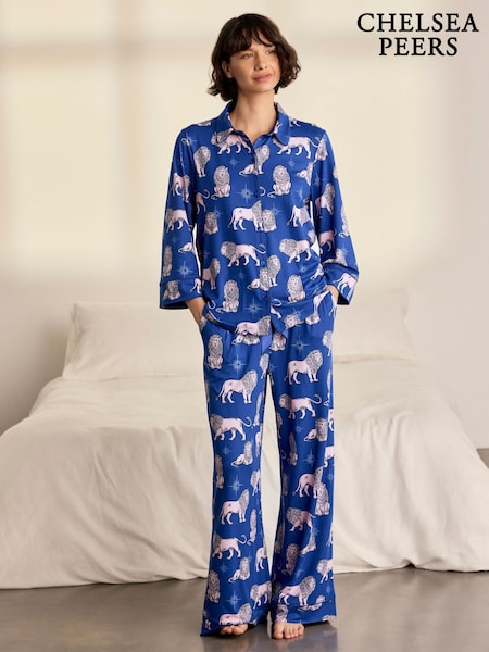 Blå - Chelsea Peers månbelyst lejontryck lång pyjamas Set