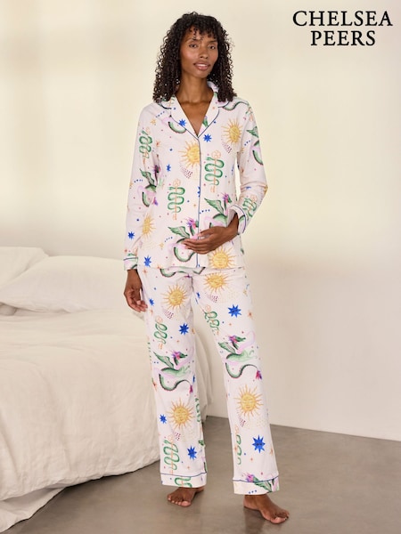 Hors blanc - Ensemble de pyjama long Chelsea Peers en coton imprimé de dragon légendaire