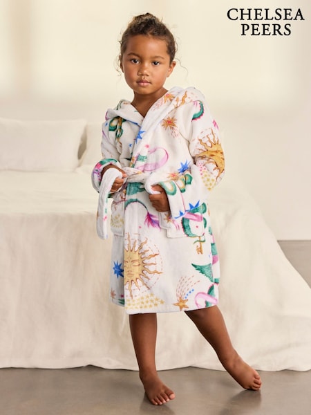 טבעי - Chelsea Peers Kids Fleece Mythical Dragon Print Hooded Dressing Gown