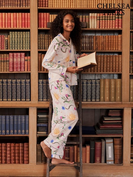 Off White - Chelsea Peers Cotton Mythical Dragon Print Long Pyjama Set