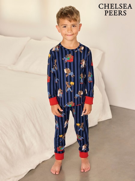 Blue - Chelsea Peers Kids Nap Bandit Wolf Print Long Pyjamas Set