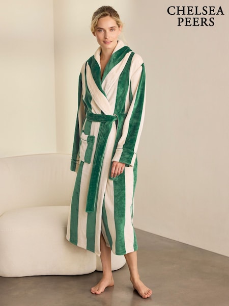 Green - Chelsea Peers Fleece Stripe Long Dressing Gown