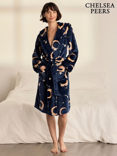 Blue - Chelsea Peers Fleece Lunar Print Dressing Gown