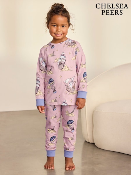Pink - Chelsea Peers Kids Cotton Giraffe Cloudhopper Print Long Pyjamas Set