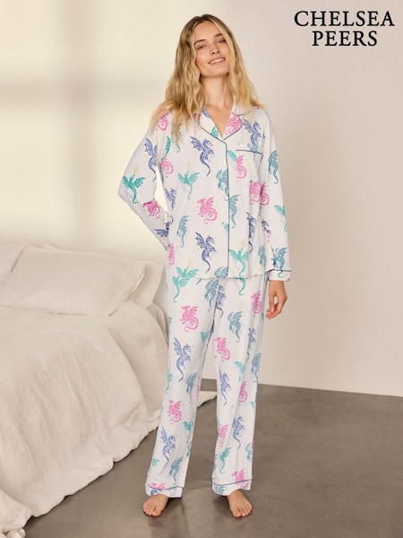 Natural - Chelsea Peers Tall Rainbow Dragon Print Long Pyjamas Set