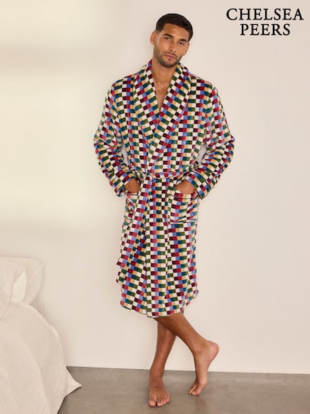 Multicolor - Regular Chelsea Peers Fleece Retro Check Print Dressing Gown