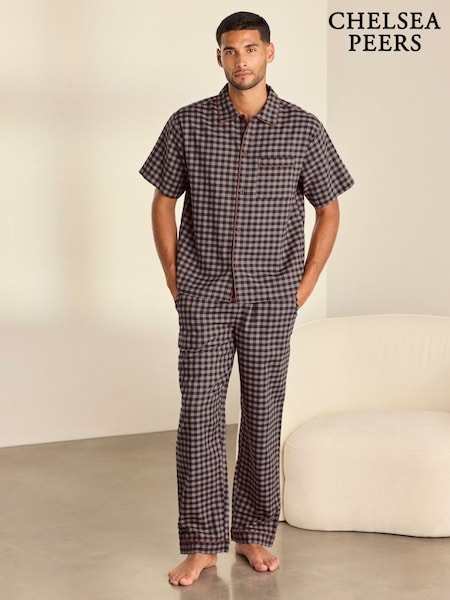 Svart - Regular Chelsea Peers Cotton Gingham Long Pyjamas Set
