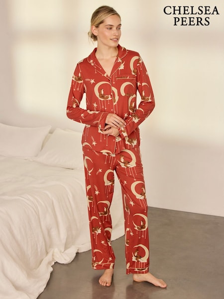 Orange - Chelsea Peers Lunar Foxes Print Long Pyjamas Set
