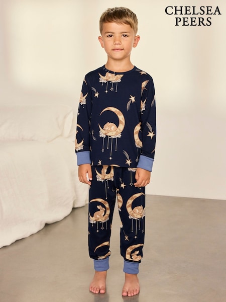 Blue - Chelsea Peers Kids Lunar Bunny Print Long Pyjamas Set