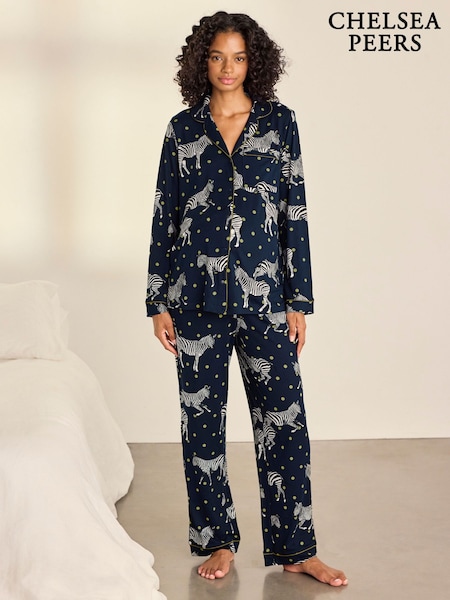 Blue - Chelsea Peers Maternity Polka Dot Zebra Print Long Pyjamas Set