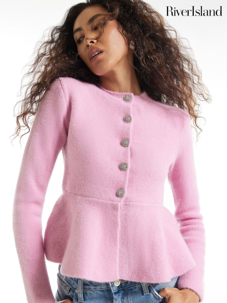Pink - River Island Peplum Knit Cardigan