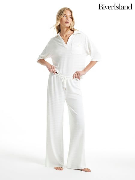 Cream - River Island Short Sleeve Slouchy Top & Jogger Set