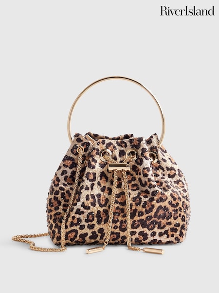Brown - River Island Leopard Droplet Bucket Bag