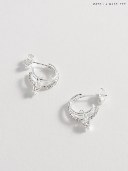 Estella Bartlett Silver Tone Duo Pave Star Hoops (261767) | €40