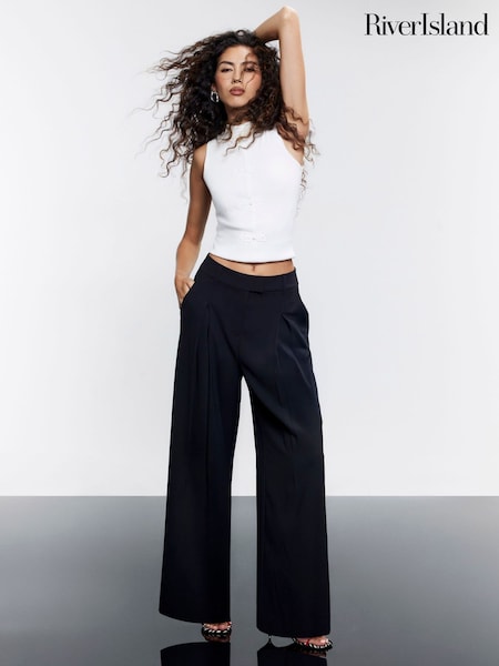 Black - River Island Crepe Wide Leg Trousers