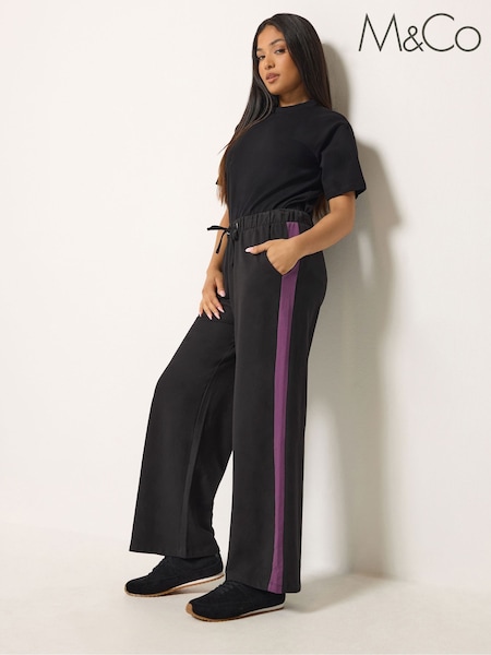 Black - M&co Petite Stripe Cotton Joggers