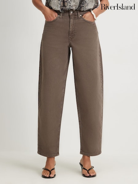 Brown - River Island Cinnamon Core Barrel Jeans
