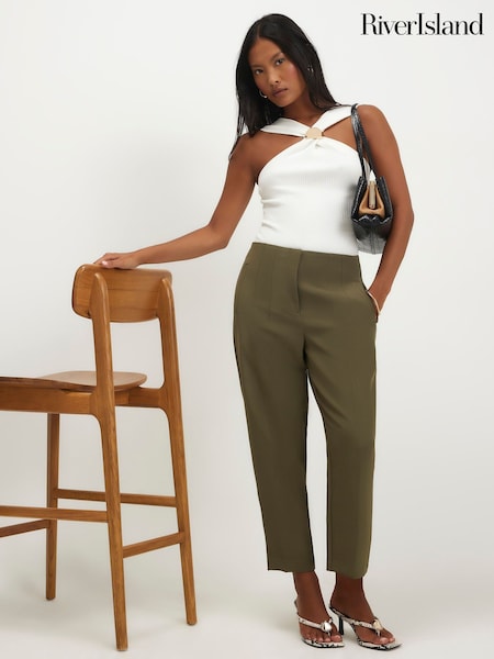 Grønn - River Island Petite High Waist Cigarette Trousers