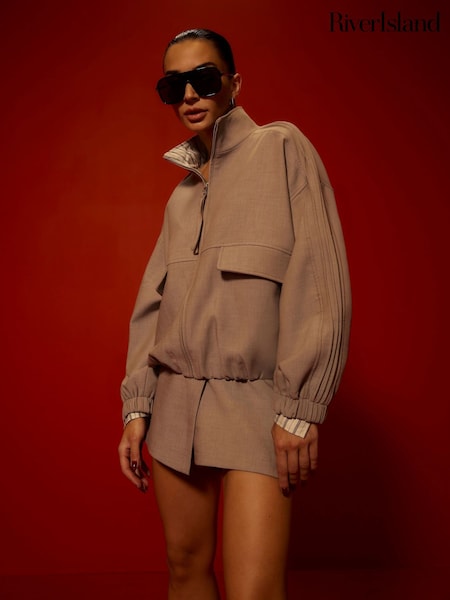 Grey - River Island Hybrid Detail Tailored Bomber Jacket