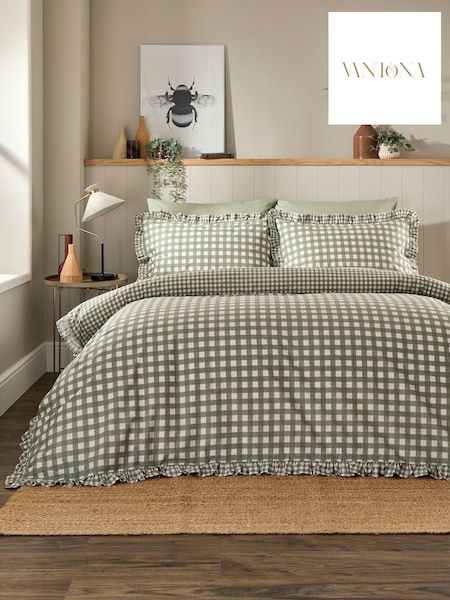 Vantona Frilled Gingham Duvet Cover And Pillowcase Set