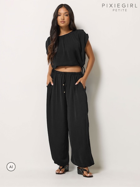 Black - Pixiegirl Petite Satin Balloon Trousers