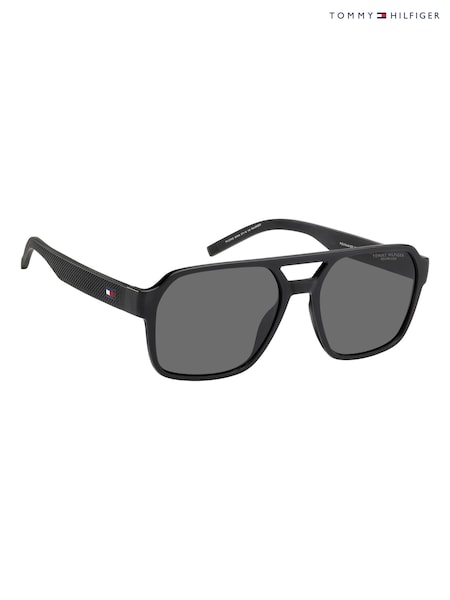 Black - Regular Tommy Hilfiger Square Double-bridge Sunglasses In Black