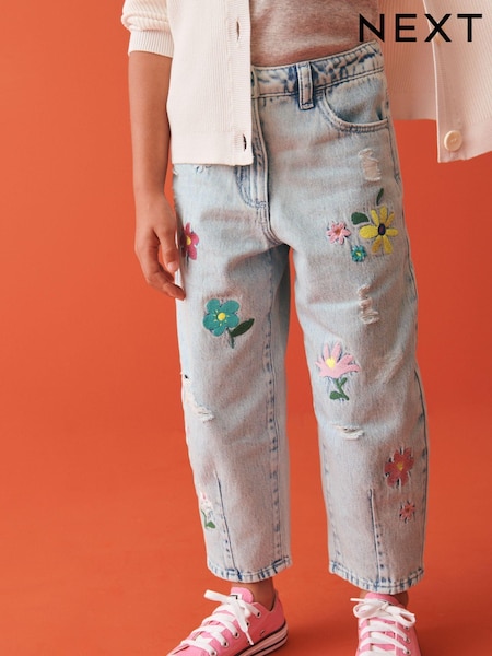 Light Blue Denim 100% Cotton Floral Embroidered Balloon Jeans (3-16yrs) (262222) | € 19 - € 24