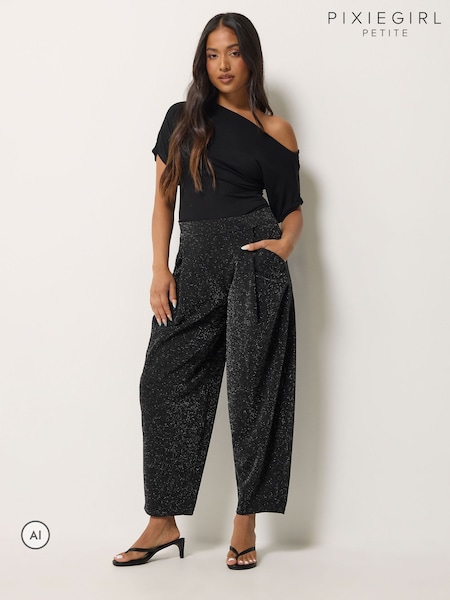 Negro - Pixiegirl Petite Metallic Barrel Trousers