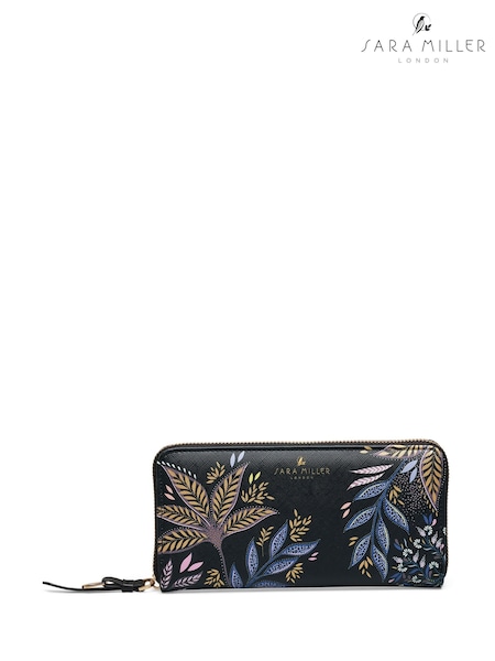 Black - Sara Miller Black Large Zip Black Botanic Purse