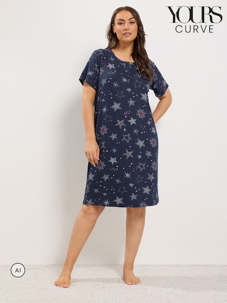 Blau - Yours Curve Star Mosaic Placket Midaxi Nightdress