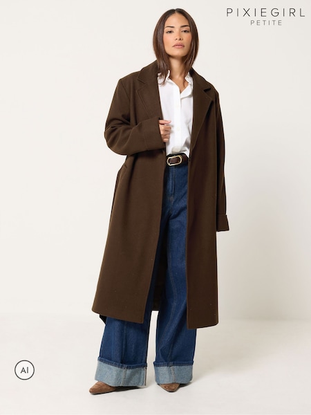 Brown - Pixiegirl Petite Wrap Belt Coat