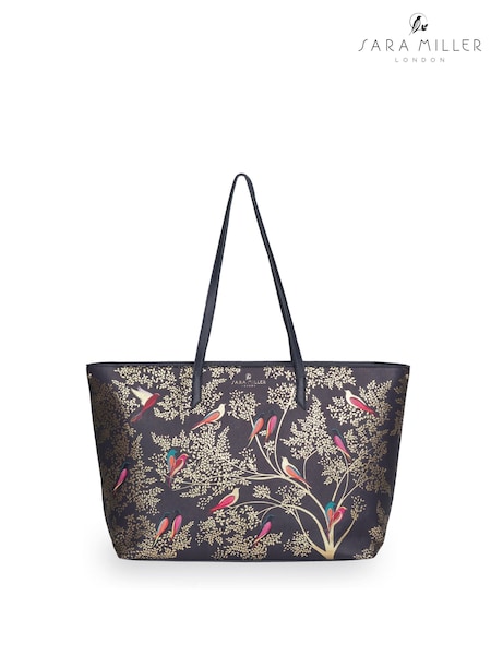 Blue - Sara Miller Blue Large Tote Smokey Birds Bag