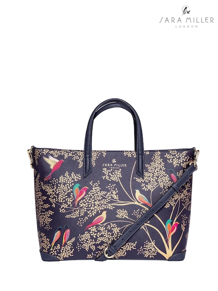 Blue - Sara Miller Medium Tote Smokey Blue Birds Bag