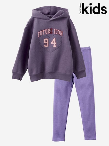 Purple - Cotton On Sammy Hoodie & Fleece Legging Set