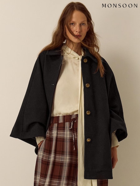 Black - Monsoon Claudie Cape Coat